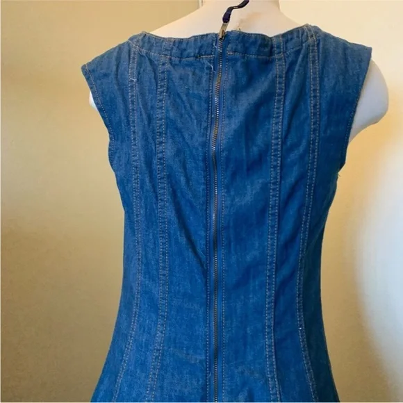 Anthropologie PILCRO Denim Midi Dress Fit N’ Flare Pockets Fitted  Size 6 - Picture 6 of 12